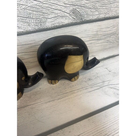 Mid Century Modern Brass Figure Elephant Family Black Gold Sculpture MCM RARE - Picture 7 of 12